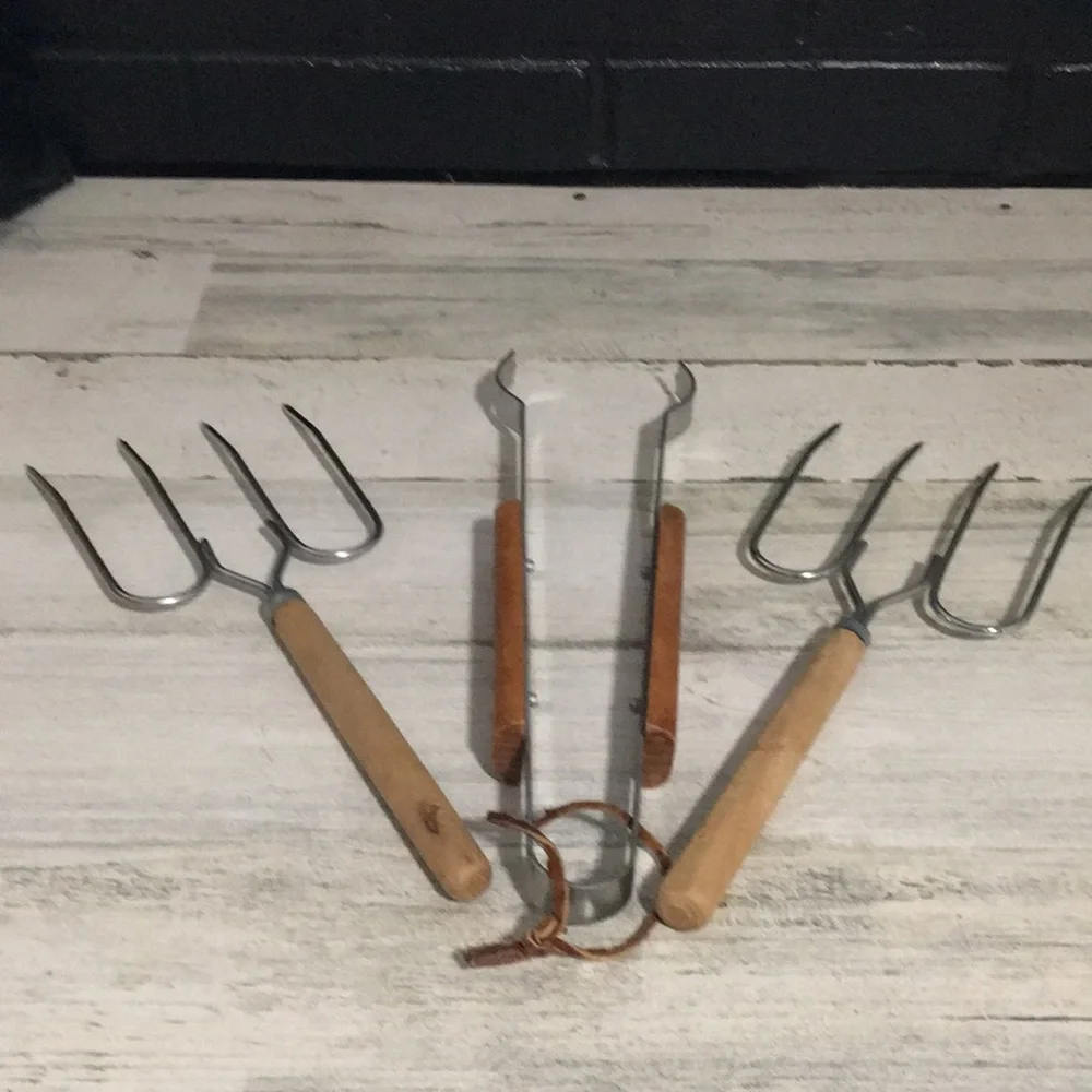 Meat forks set of two and tongs for grilling cooking camping